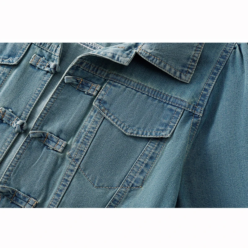 

Summer Korean Thin Slim Short Denim Jacket Light Blue Dark Blue Women Cowboy Outerwear Lapel Short Sleeve Jeans Jacket Coat