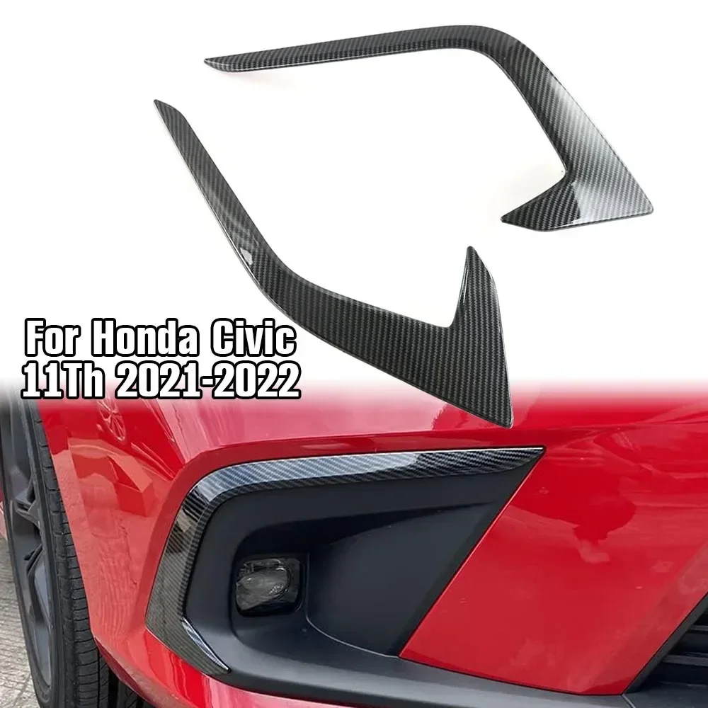 

Car Front Bumper Cover Wind Knife ABS Fog Frame Lamp Trim Carbon Fiber Blade Strip Light Eyebrow For Honda Civic 11th 2021-2022