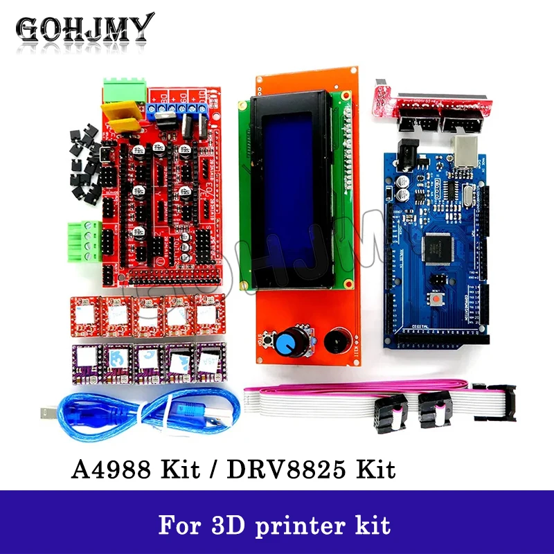 Mega 2560 R3 CH340+1pcs RAMPS 1.4 Controller+5pcs A4988/DRV8825 Stepper Driver Module+1pcs 3D 2004 controller for 3D Printer kit