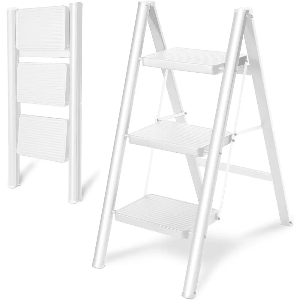 丈夫な3段折りたたみ式はしご、大人用、耐荷重330ポンド、安全なスチール製キッチンとクローゼット用ステップスツール