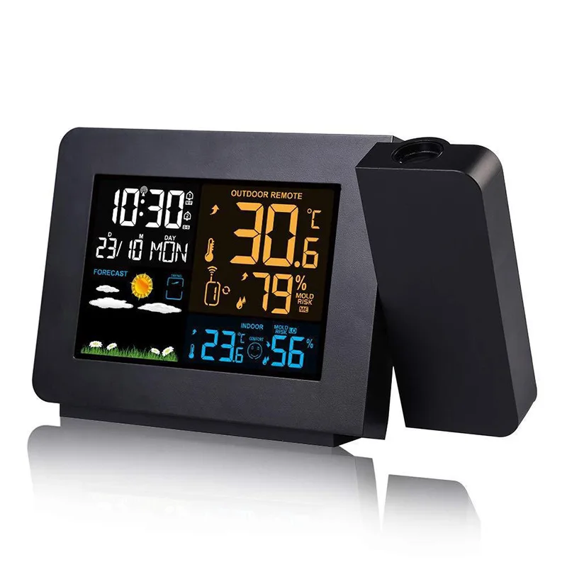 Indoor outdoor thermometer Multi-function projection alarm clock Weather Color screen Weather forecast Projection electronic