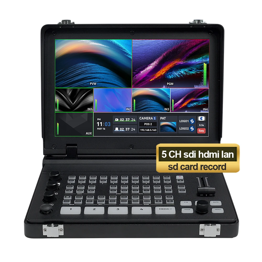 772 5 Channel 4 sdi 4 hd mi lan 10.1inch largeScreen Video Switcher Mixer sd card usb recording Live Streaming N5S