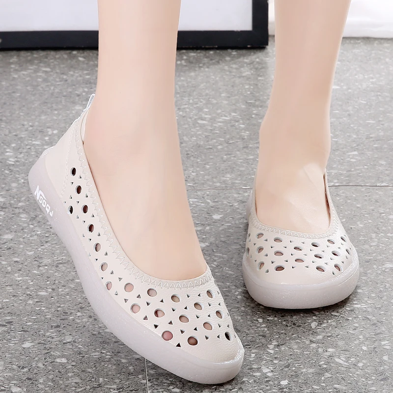 Genuine Leather Women Shoes Trendy Slip On Soft Sole Casual Shoes For Women Summer Hollow Breathable Women Sport Shoes