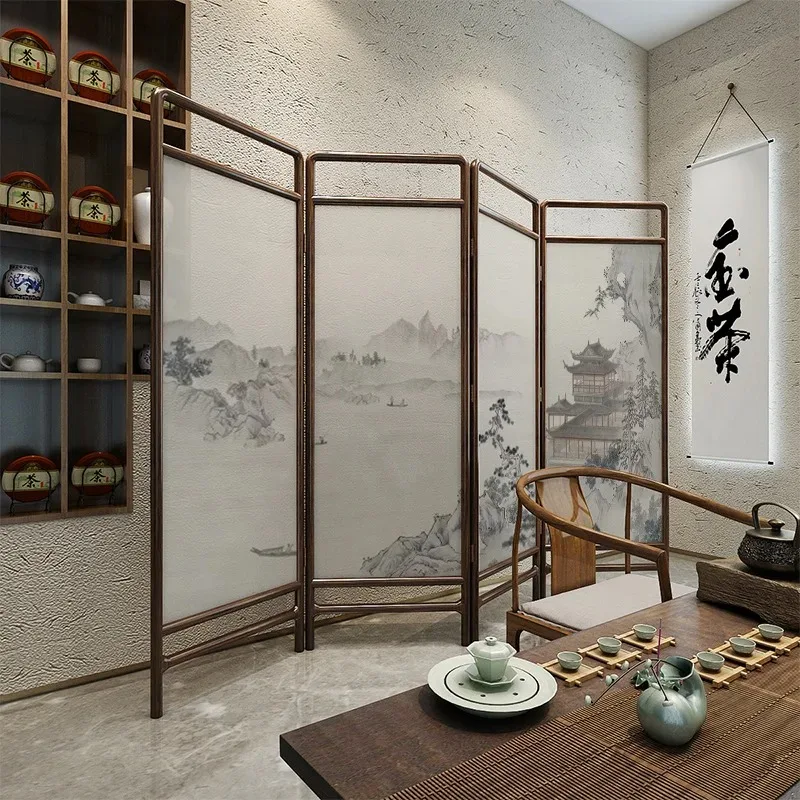 New Chinese Style Solid Wood Screen Foldable Mobile Living Room Partition Bedroom Home Tea Room Office Landscape Folding Screen