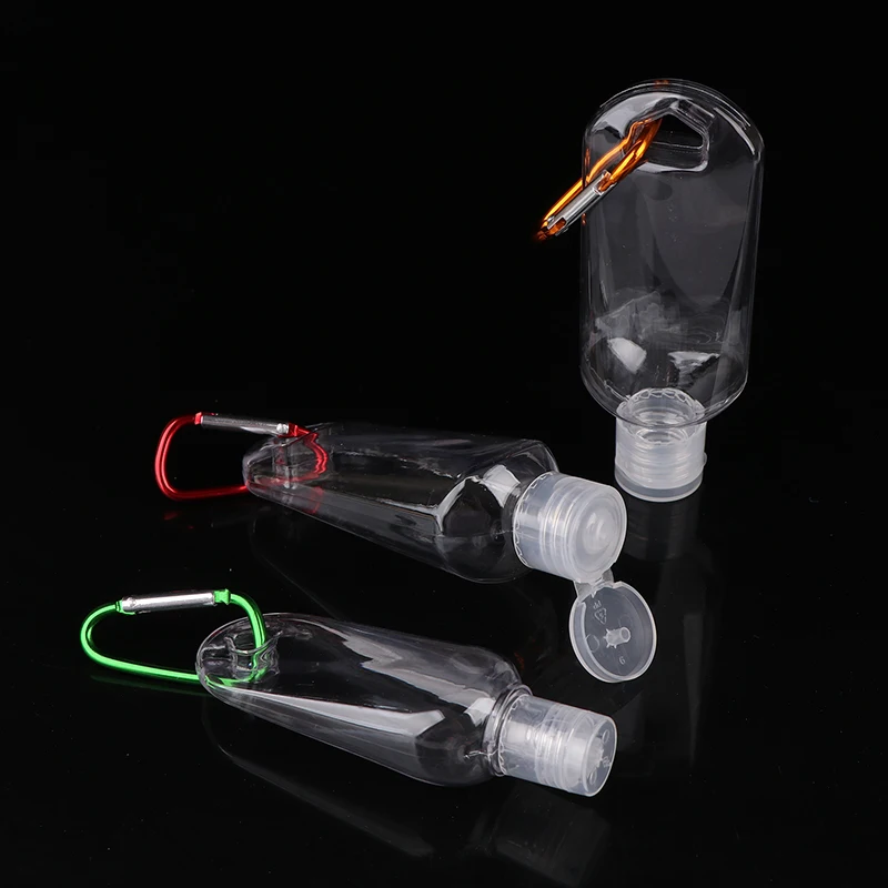 

30/50/60ml Empty Makeup Bottle With Carabiner Hook Outdoor Travel Hand Sanitizer Plastic Squeeze Bottles Storage Tool Two-Use