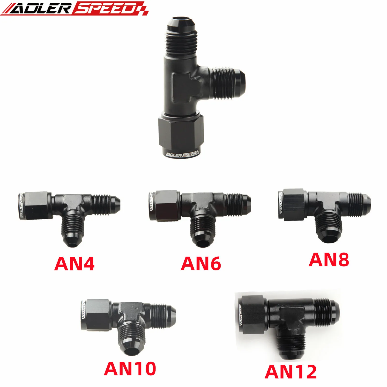 

Aluminum Flare Tee Fitting AN4 AN6 AN8 AN10 AN12 Male With 4 6 8 10 12 AN Female Swivel On Side Adaptor Black