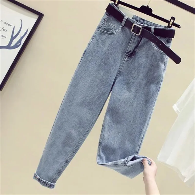 Spring And Autumn New Jeans Women's Loose Fit Student Slim High Waist Cropped Straight Leg Wide Leg Harlan Denim Pants Fashion