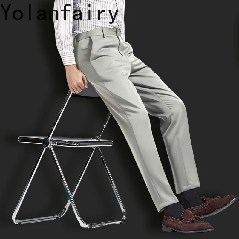 YOLANFAIRY 80% Mulberry Silk Mens Pants Pantalon Homme Trousers for Men Summer Casual Pants Mens Clothing Pantaloni Estivi Uomo