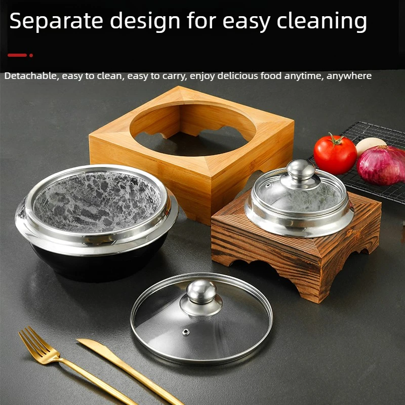 Crack-Resistant Stone Pot, Traditional Bibimbap Bowl with Lid, Heatable Porridge & Shark Fin Soup Serving Bowl for Home