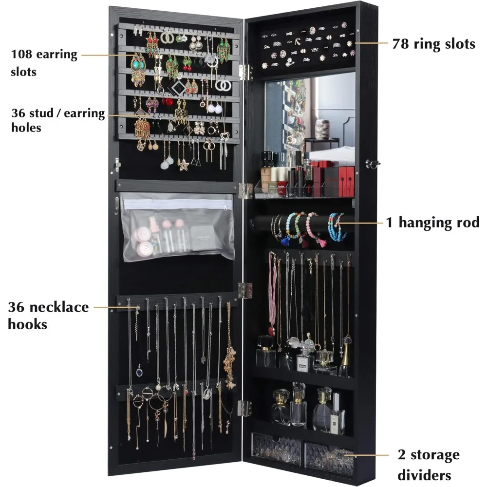 LAVIEVERT Jewelry Armoire Lockable Jewelry Cabinet 47.2