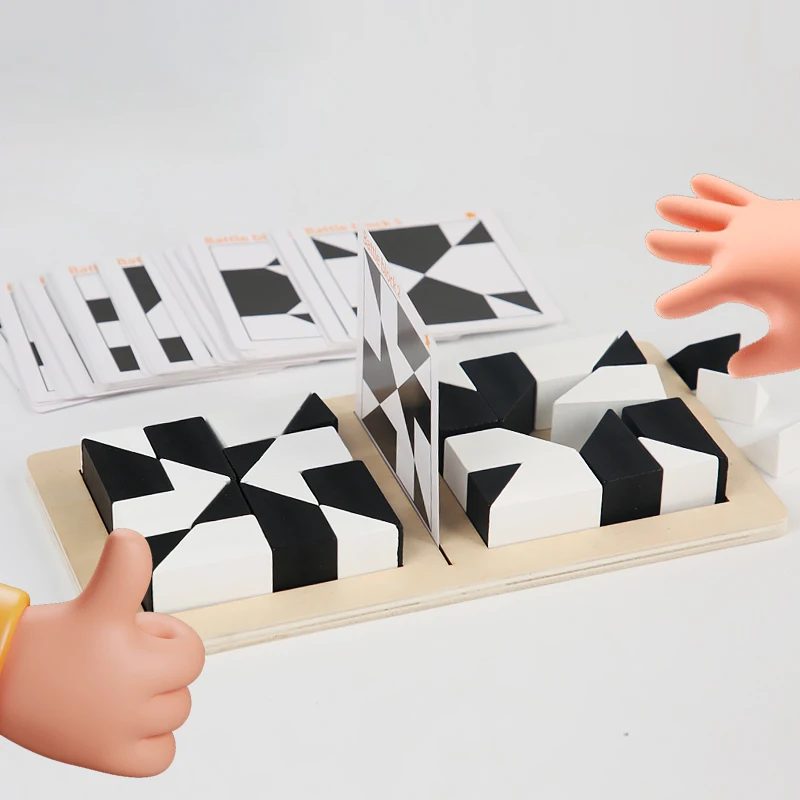 Wooden Building Blocks White And Black Puzzle Tangram Toy Kids Early Education Battle Games Toys Children Gift Brain Teaser Game