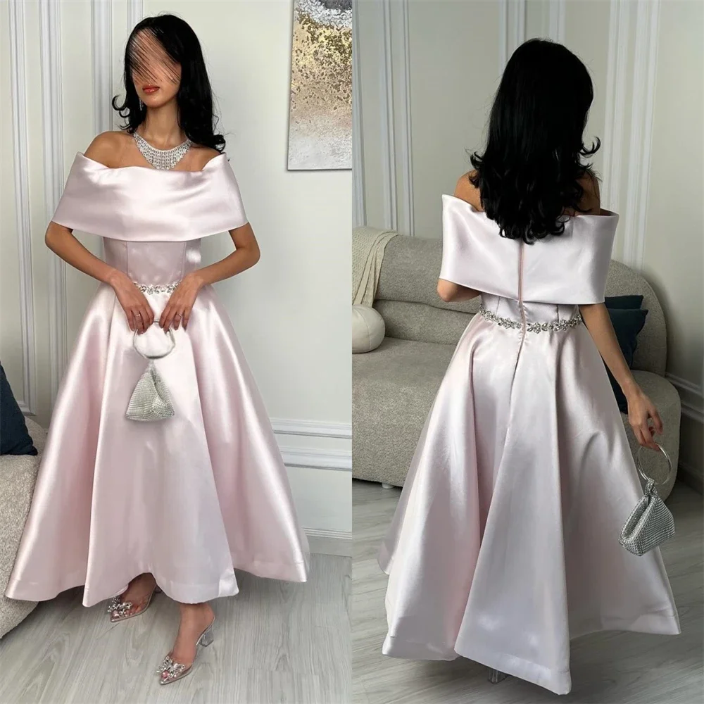 Saudi Arabia Party Dress Customized Evening Gown Beading Off Shoulder Prom Dress Anke Length Draped Bespoke Occasion Dresses