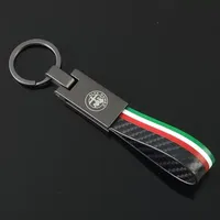 1PC Luxury Leather Car Badges Keychains for Alfa Romeo Logo 159 Giulietta Giulia GT 156 Mito Stelvio Key Chain Rings Accessories