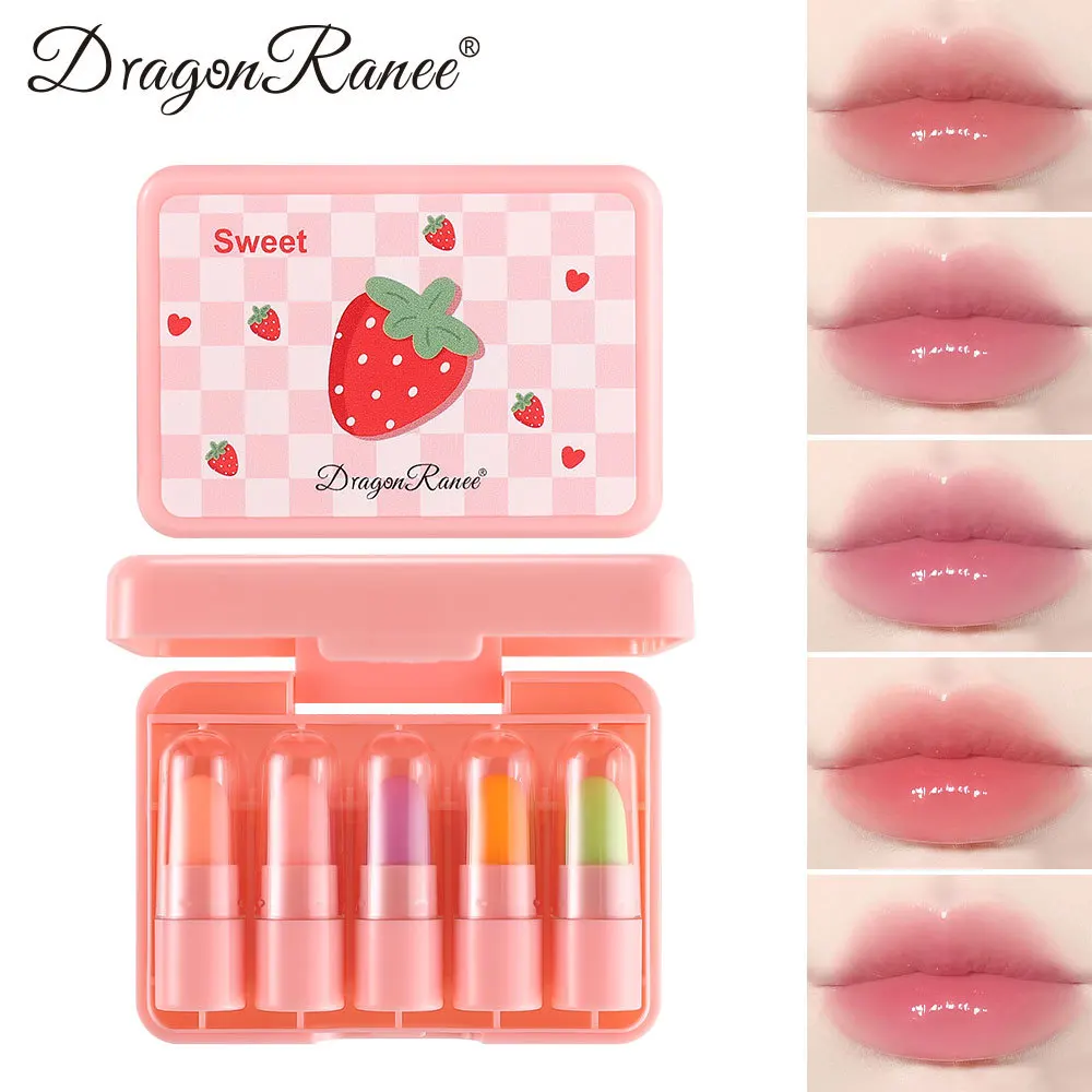 5pcs/set temperature change mini lipstick set fruit flavor is not easy to stick cup color change lipstick