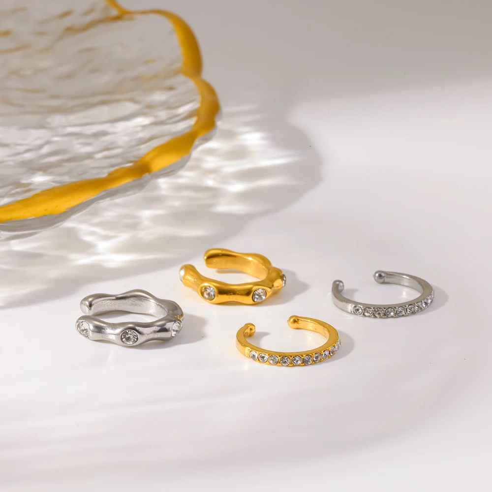 Modischer Ohrclip aus Edelstahl mit Metall-Einlage und Zirkonia, wasserdichter Schmuck für den Großhandel – Detail 1