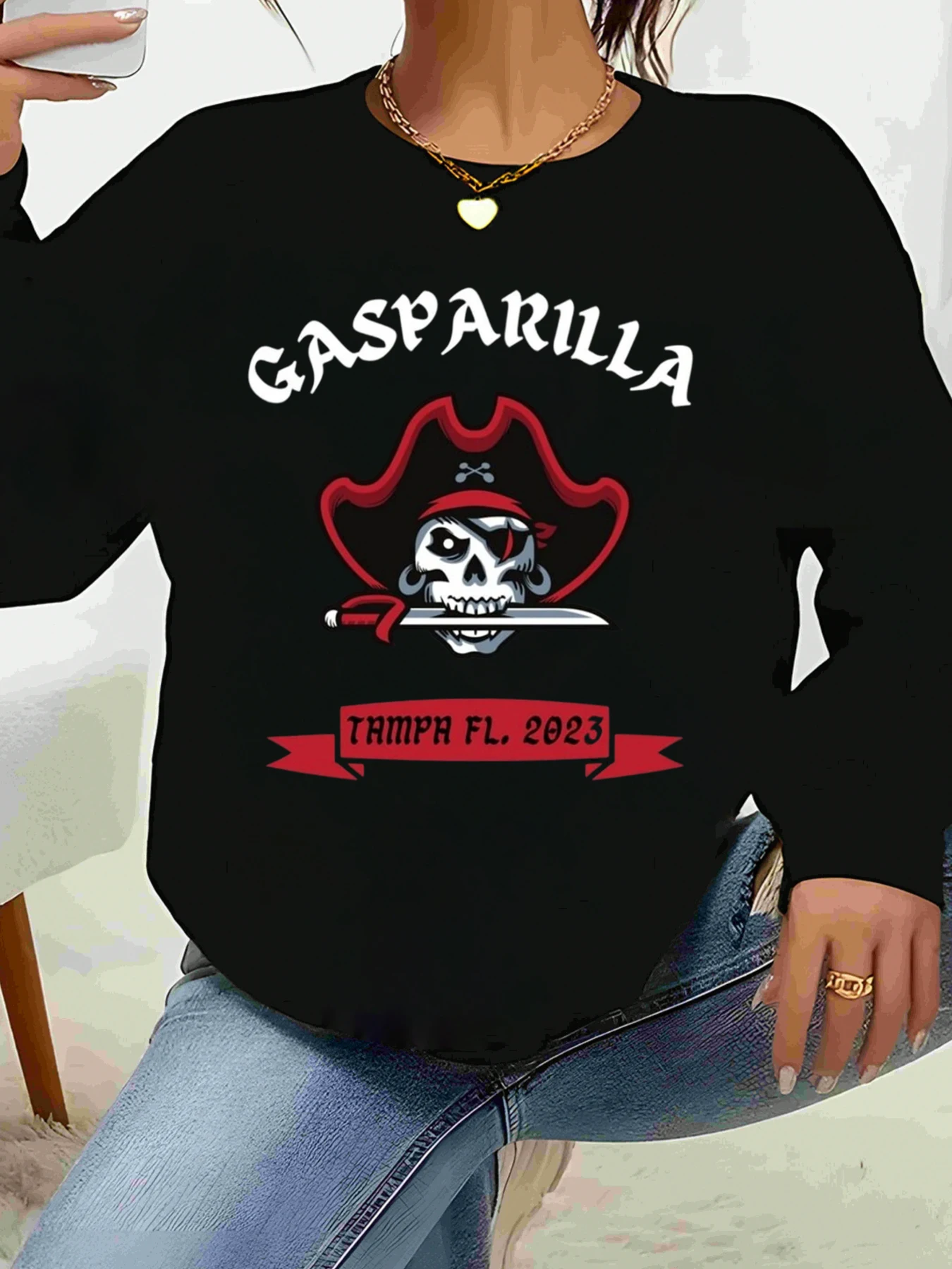 

Gasparilla пиратский череп и меч с принтом Tampa Fl 2023, футболка с длинными рукавами, праздничная одежда, женский повседневный топ