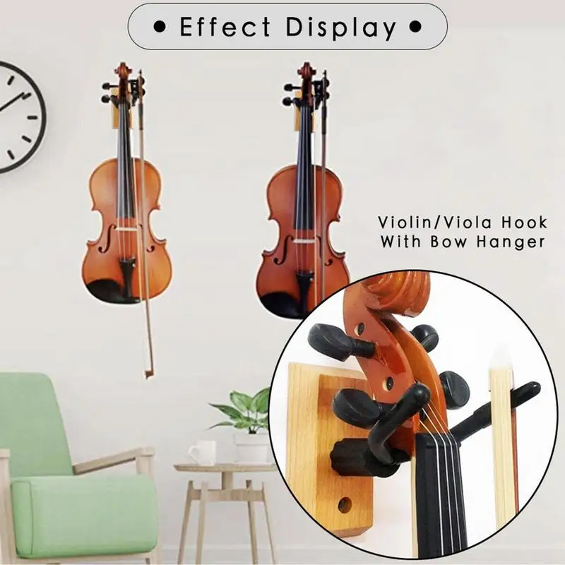 Violin Hanger Wooden Musical Instrument Storage Hooks Smooth Violin Hanger Wear-resistant With Bow Hanger Gift For Women Men And