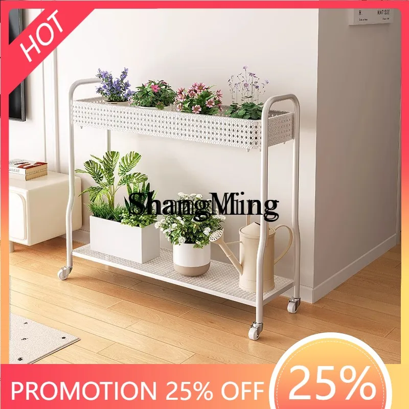 

SM balcony wrought iron flower rack movable succulent rack living room floor-to-ceiling double-layer indoor plant rack