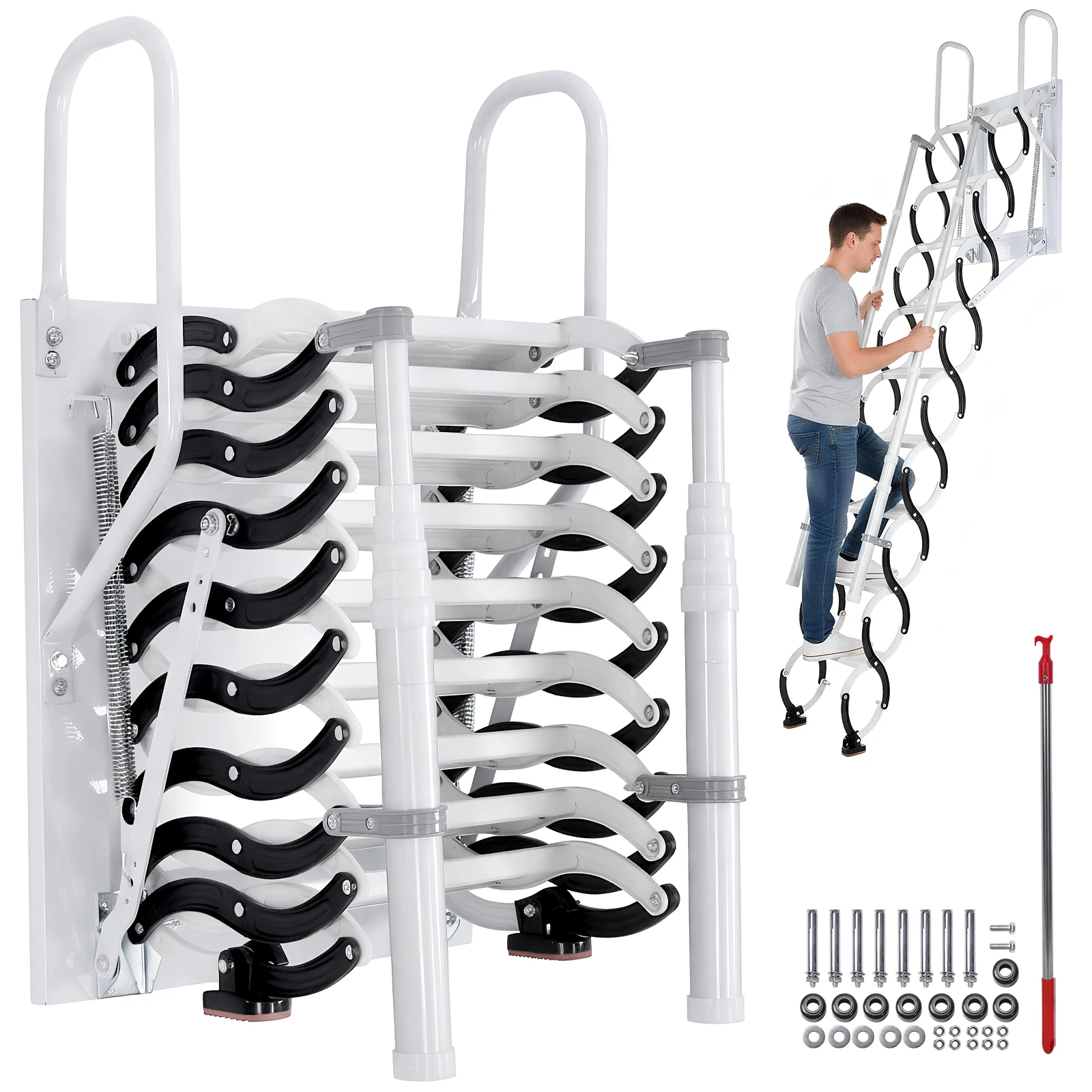 

9/11Steps Pull Down Attic Stairs Wall-Mounted Invisible Pull Down Stairs with 2 Handrails for Storehouse Basement