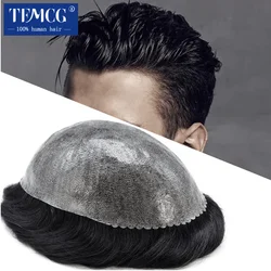 Men's Capillary Prothesis  0.1mm Skin Base Durable Toupee Men Indian Human Hair Men's Wig Natural Hairline Man Toupee Free Ship