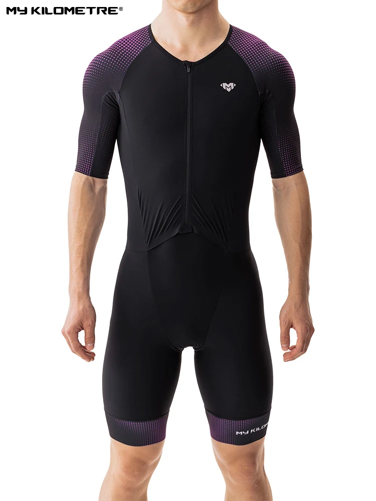 

MY KILOMETRE Men's Triathlon Suit Quick-Dry Lightweight Short-Sleeved One-Piece for Cycling Running Swimming