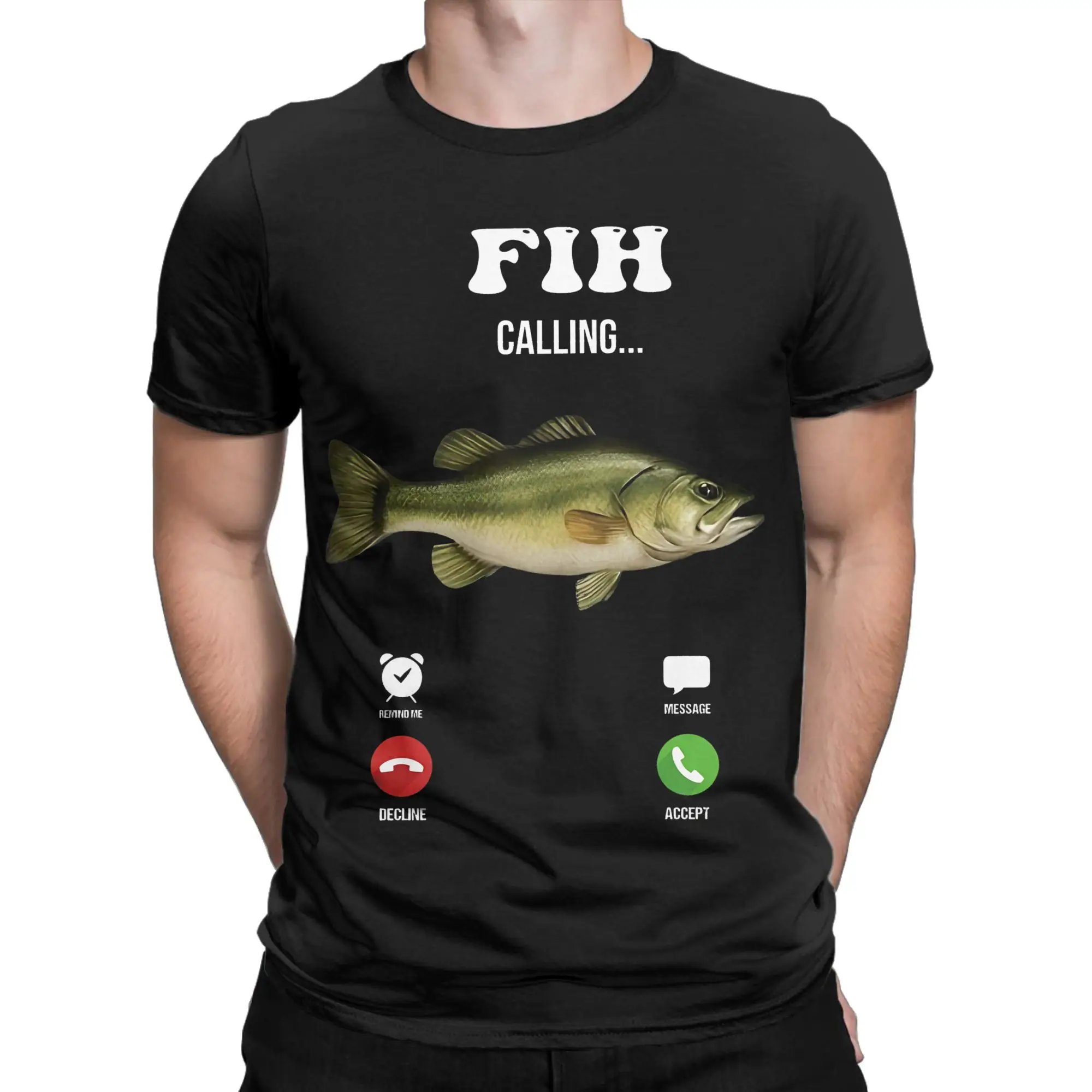 Aesthetic Fih Calling Remind me Message Decline Accept Phone  T-Shirt Men Round Neck Tops Call Fish Cotton Summer Tops