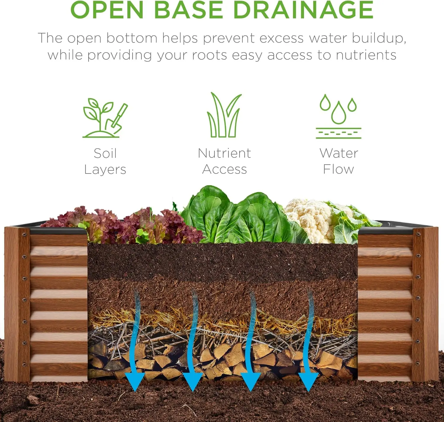 4x2x2ft في الهواء الطلق المعادن أثار حديقة السرير الجذر العميق زارع صندوق للخضروات الزهور الأعشاب ث 119 جالون قدرة الخشب الحبوب #4