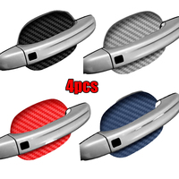 4Pcs Car Door Handle Bowl Scratch Protective Sticker Silver Carbon Fiber Car Door Handle Wrist Protector Exterior Accessories