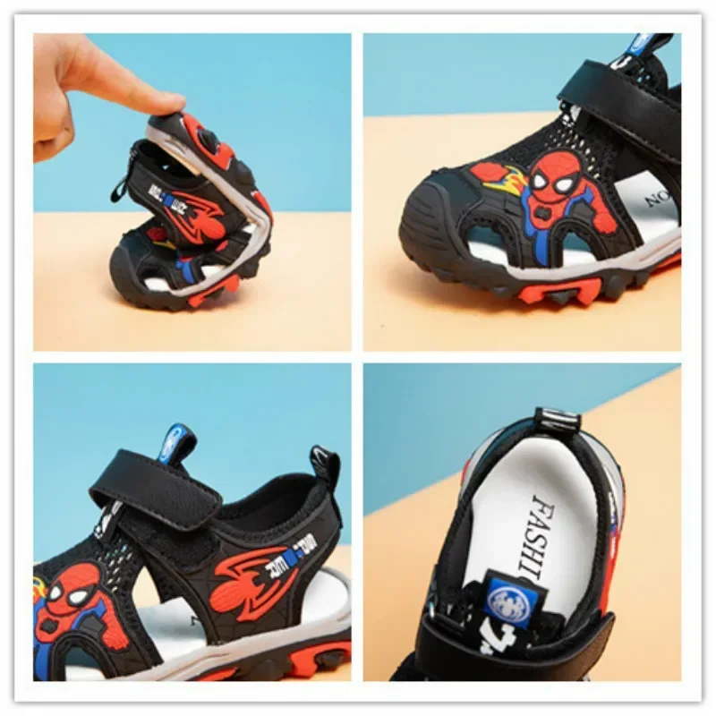 Kids Girls Summer Sandals Cartoon Spider Man Student Boys Closed Toe Orthopedic Toddler Children Sport Pu Leather Beach Shoes