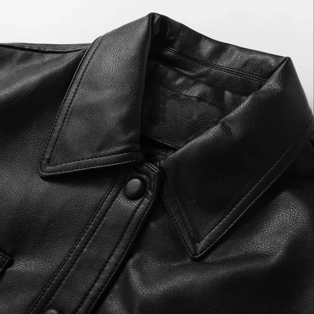 Ele PU-Leder Biker Jaet Damen Faion Abnehmen Single-Button Taille-Cinching Frühling Herbst Sli Top