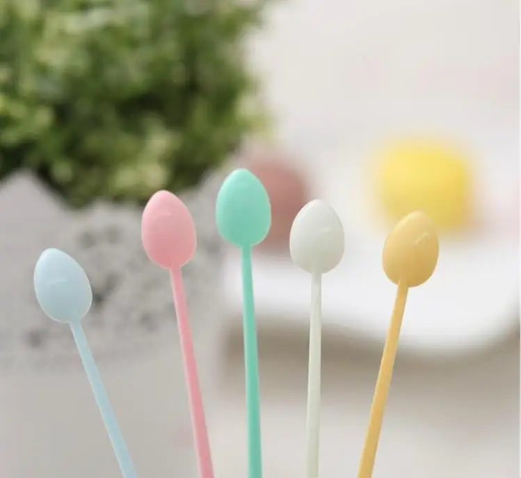 Wholesale Candy color coffee stirrer bar spoon milk Fruit small stir bar Long Handled Spoon mixing Melamine Plastic Spoon SN4110