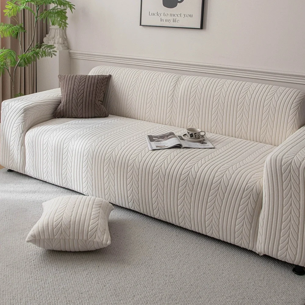 Jacquard Velvet Elastic Sofa Cover Full Wrap Dustproof Couch Slipcover Anti-slip L-shape Chaise Lounge Covers Easy Install