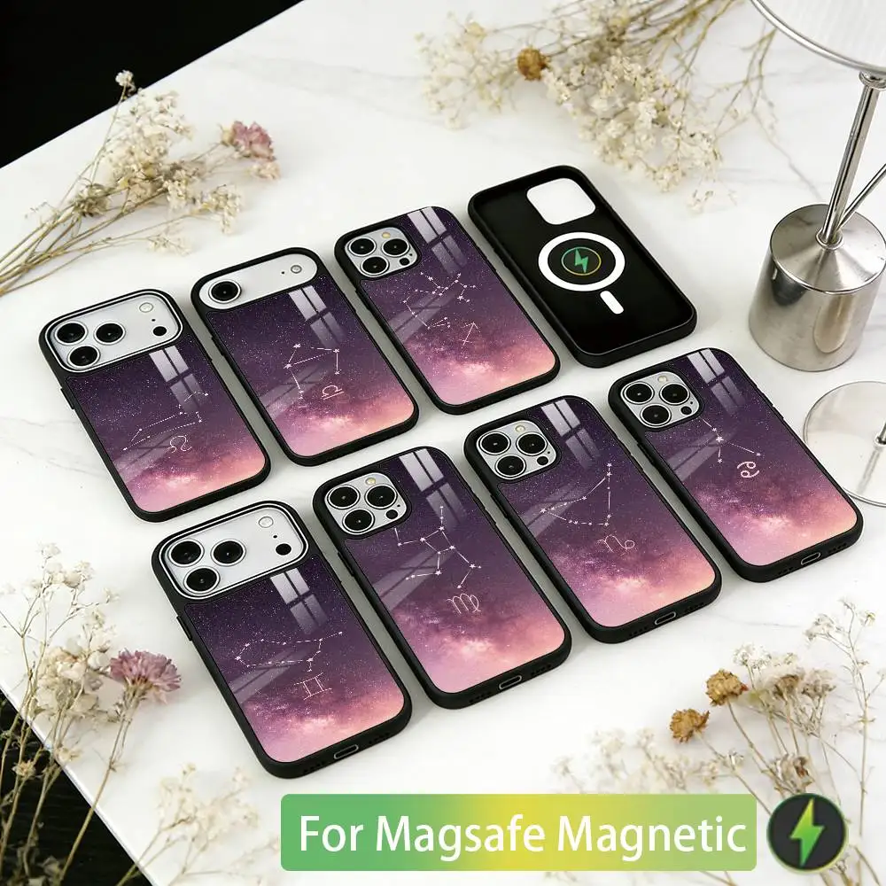 

twelve Constellation Phone Case For iPhone17,16,15,14,13,12,11 Plus,Pro Magnetic For Magsafe Wireless Charging