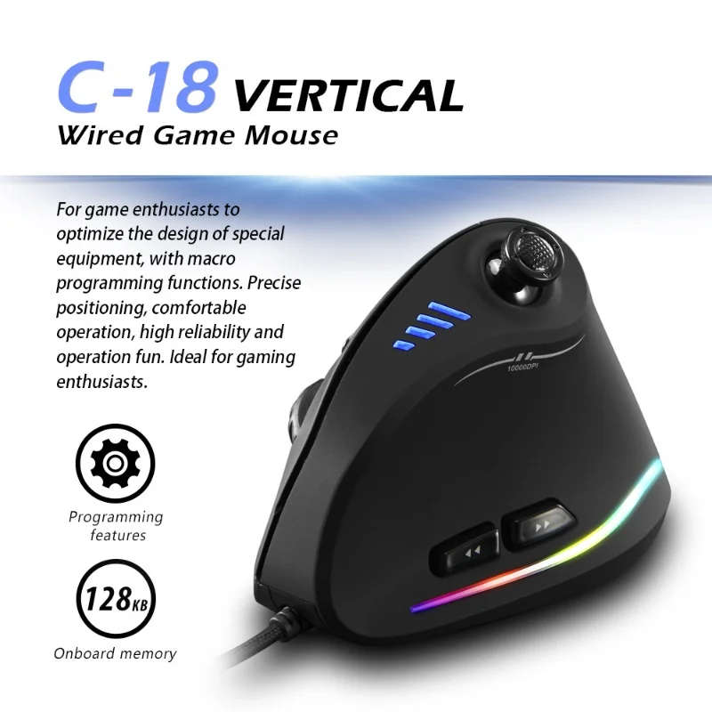 C-18 Upright Mouse Wired 11-Button Large Foot Pad Configuration Comfortable Feel Rgb Grip Custom Macro Programming Gaming Mouse
