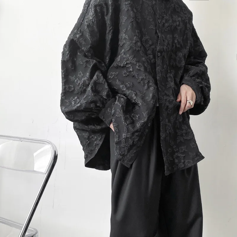 

New Dark Style Light Mature Style Embossed Pleated Long-sleeved Shirt Jacket for Men