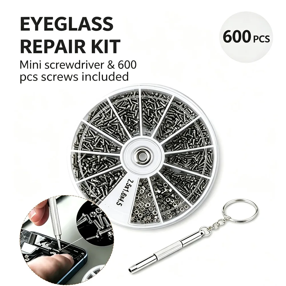 120/240/600PCS Nickel Plated Eyeglass Repair Screws Nuts Set Boxed Small Screwdriver Sunglasses Spectacle Frame Watch Repair Kit