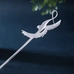 High quality Thai Silver Craft Pure White Crane Hairpin Men and Women Unisex Style Fresh Hanfu Simple Hair Accessories Jewelry