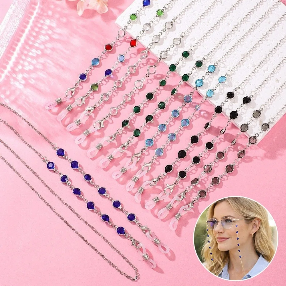 Fashion Colorful Crystal Beads Eyeglass Holder Multicolor Nonslip Sunglass Lanyard Straps Anti Drop Eyeglass Chain Women Men