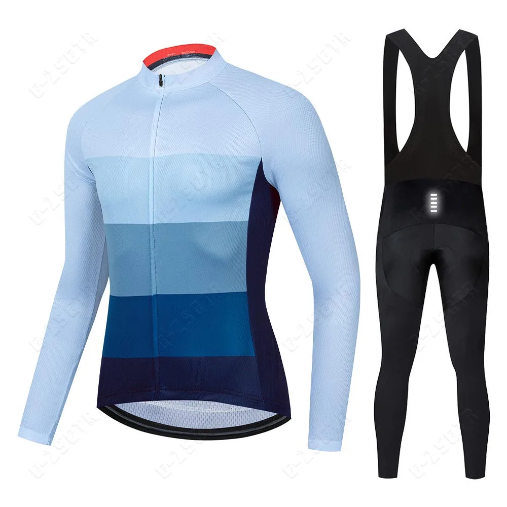 

New Cycling Jersey Set Men Cycling Blue Long Sleeves Autumn Bike Clothing Suit Shockproof Gel Pad Pant Comfortable Bicycle Wear