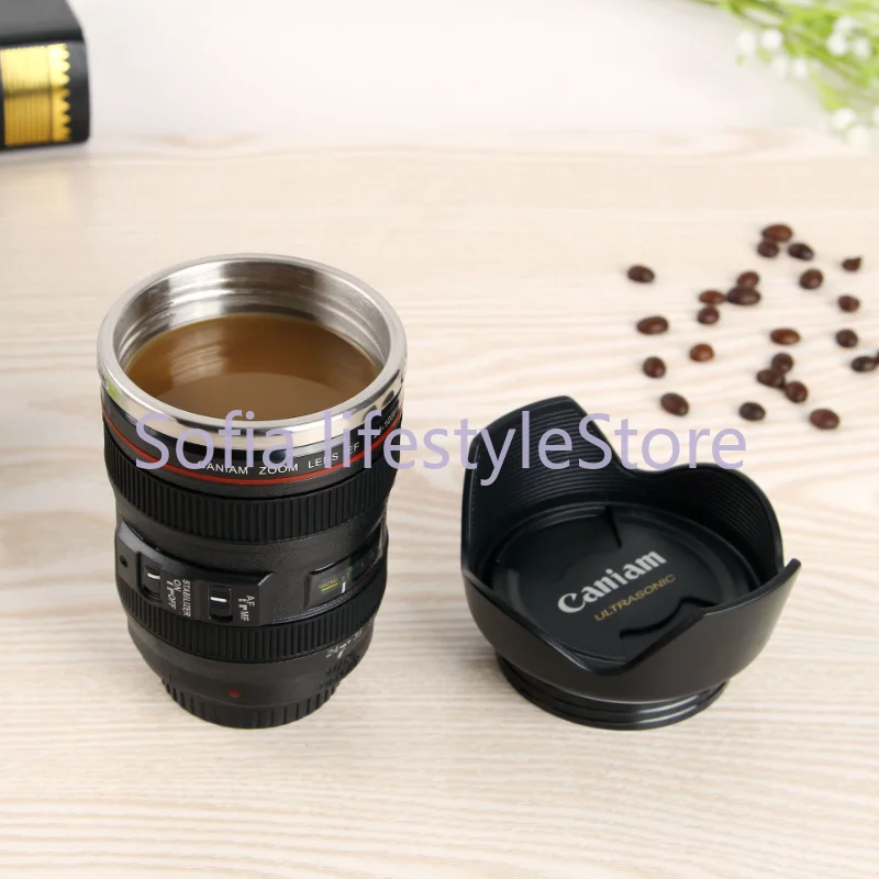 Self Stirring Water Bottle Stainless Steel And Silicone Coffee Mug Creative Camera Lens EF 24-105mm Unisex Auto Mixing Cups