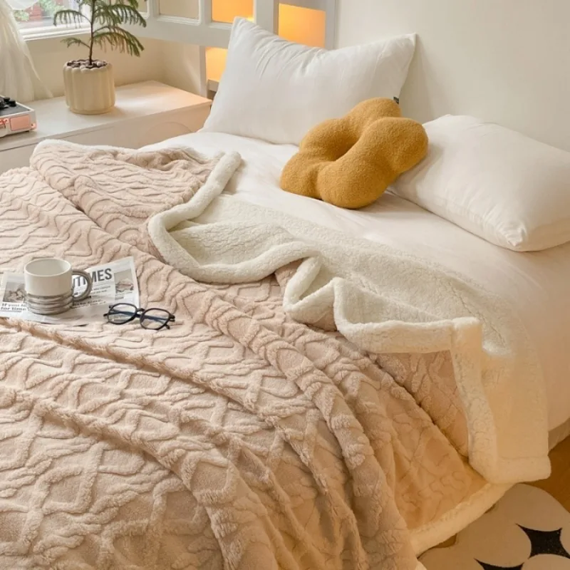 Tuff wool lamb wool double blanket winter thickened jacquard blanket washable sofa casual blanket