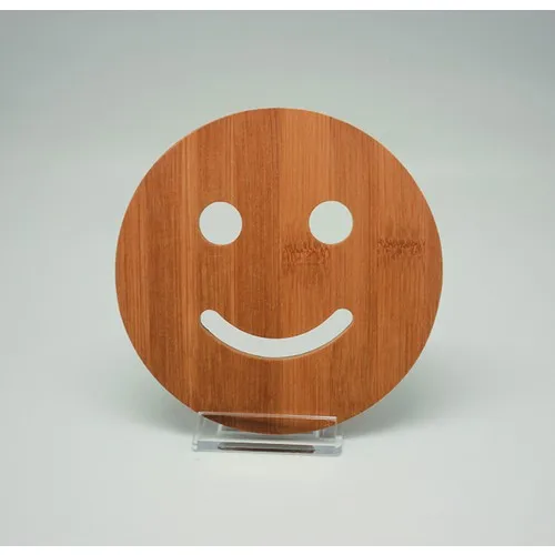 Evvehediyelikeşya Bamboo Round Smiling Face Trivet Pot Pan Teapot Six underlay