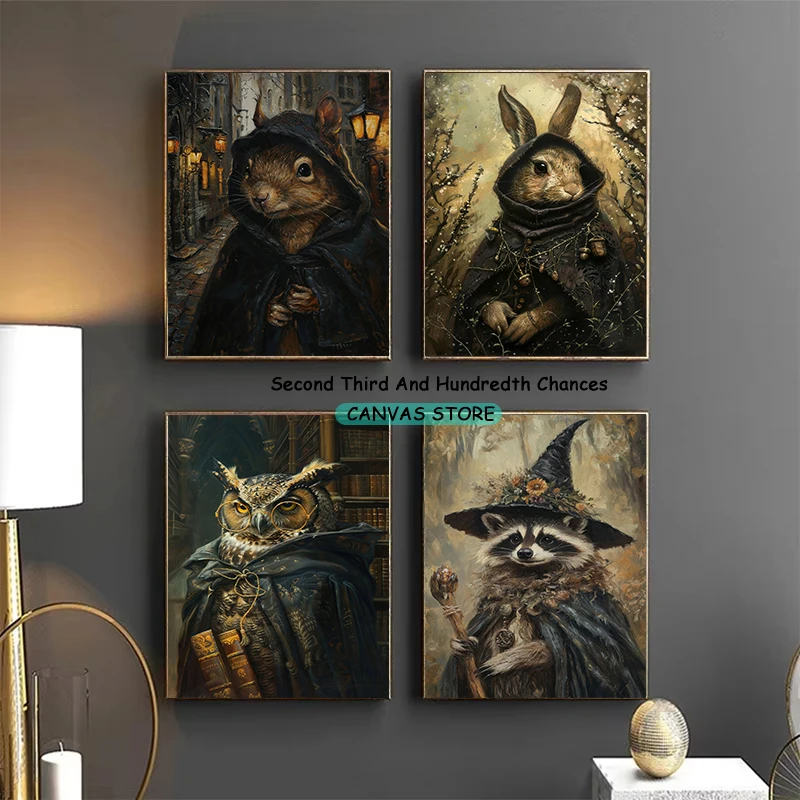 Victorian Gothic Rustic Renaissance Animals Black Swan Cat Owl Bear Birds Poster Canvas Painting Wall Pictures Home Room Decor