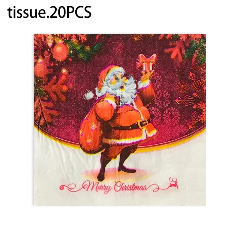 20pcs 33*33cm 2-Ply Santa Cloth Bag Colourful Printed Paper Placemat Party Decoration Napkin Virgin Wood Pulp Paper Promotion