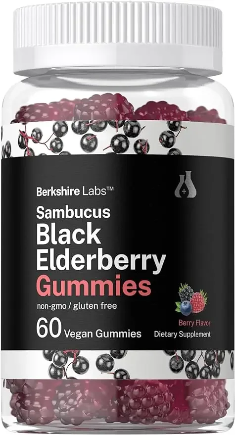 

Sambucus Black Elderberry Gummies | Contains Zinc and Vitamin C | Pure, Non GMO, Adult Gluten Free Extract | Berry Flavor