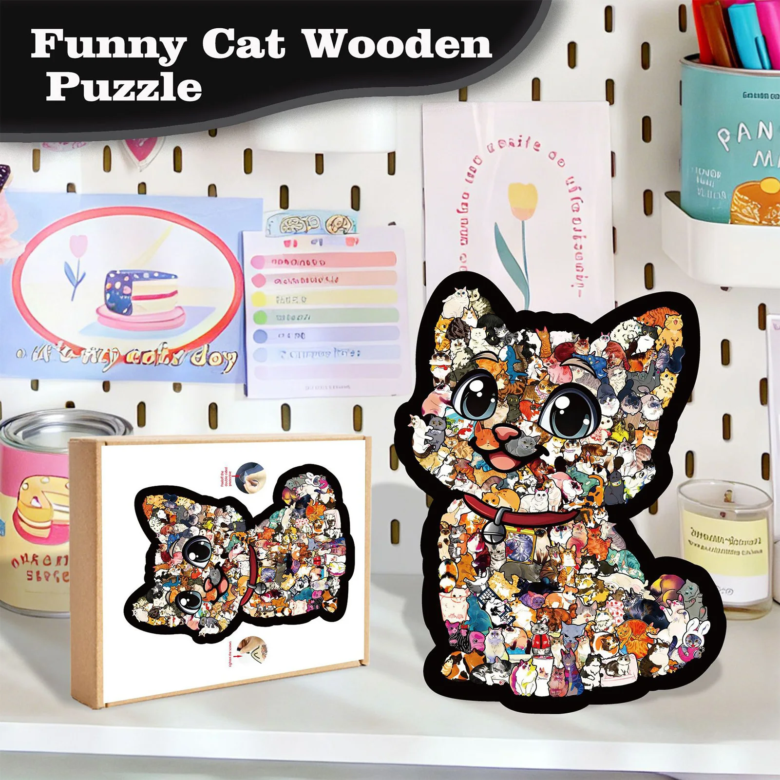 

Wooden Persian Cat Jigsaw Puzzle 135 Pcs Unique Shaped Frame Relaxing Educational Toy for Adults Kids Home Office Decor
