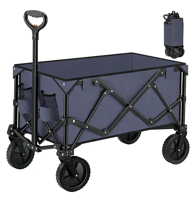 Heavy Duty Foldable Four-Wheel Garden Cart All-Terrain Portable Large Capacity Utility Wagon for Camping Fishing Sports Shopping