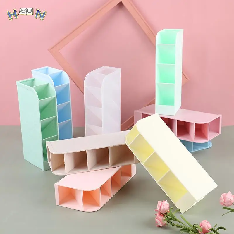 Multi-function Obliquely Inserted 4 Grid Desktop Pen Holder Office School Storage Case Plastic Box Pen Organizer