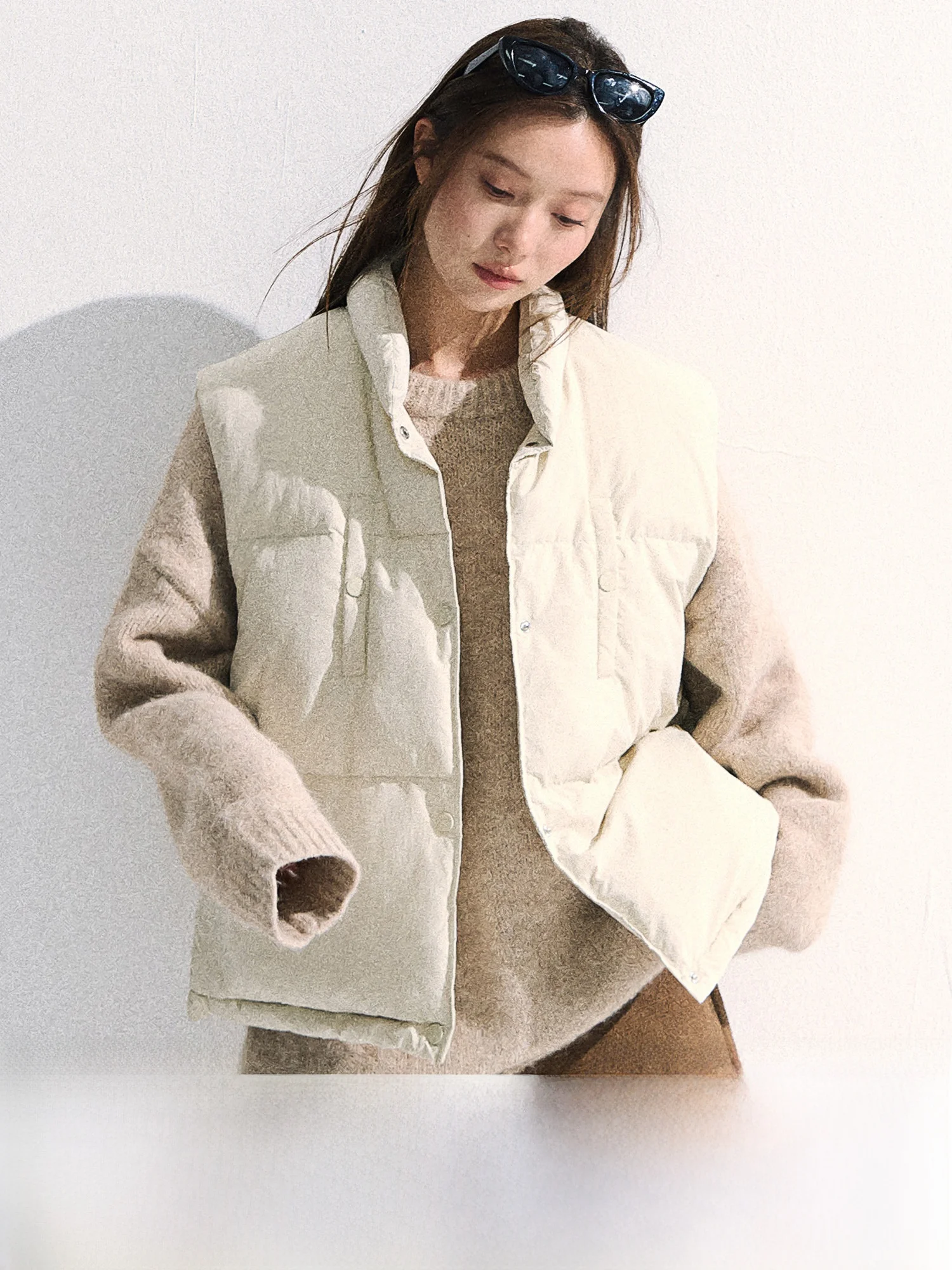 

0PASSION Women's Casual Versatile Cotton down Vest 2025 New Winter High-End Feelings Commute Sle Thiened Stand Length