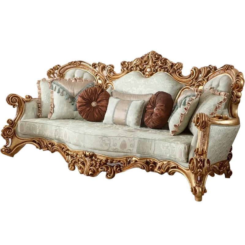 

European style solid wood carved gold leaf sofa Turkish court fabric sofa combination large villa living room furniture